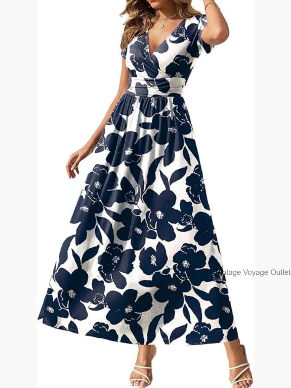 Short Sleeve Maxi Dress with Pockets Flowy Sundress - Picture 1 of 7